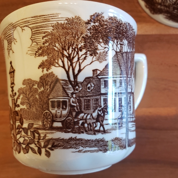 Set Of 4 Royal Staffordshire J & G Meakin Brown Transferware Cup Cattle Cottage - Picture 6 of 10